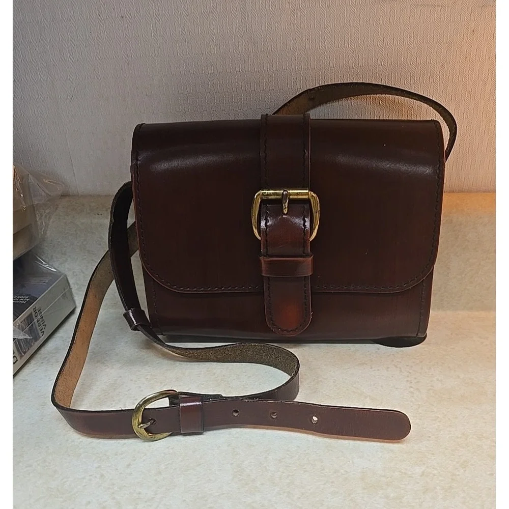 Vtg‎ Handmade Brown Leather Elegant Designer Satchel Shoulder Crossbody Bag